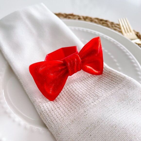 Stylish Bow Napkin Rings – Red Glitter - Handmade - Wedding Party Event Planner - Picture 9 of 13